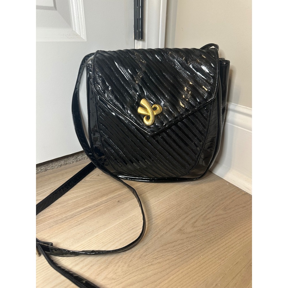 JAY HERBERT BLACK PATENT LEATHER CROSSBODY BAG Purse Handbag Made In USA